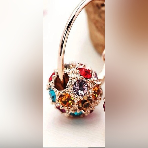 Unique Sparkly Dazzling Multi Colored Disco Ball Oval Hoop Titanium Earrings - Picture 2 of 4